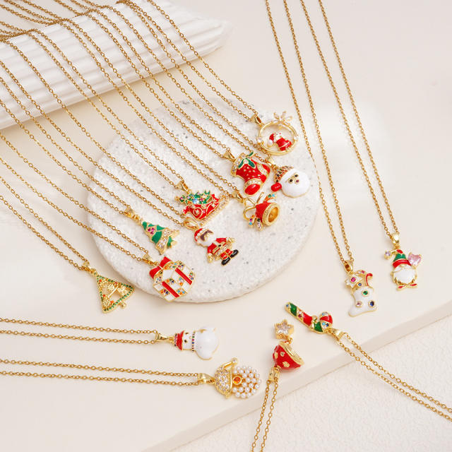 Hot sale color enamel christmas pendant stainless steel chain necklace