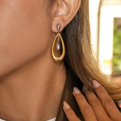 Simple two color hollow out drop stainless steel earrings