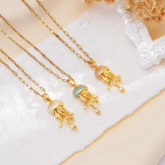 Creative color enamel jellyfish pendant stainless steel chain necklace