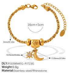 DIY moon star charm snake chain stainless steel bracelet