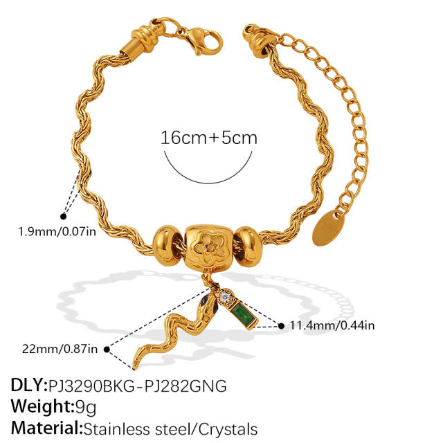 DIY moon star charm snake chain stainless steel bracelet