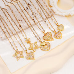 Hiphop diamond star heart pendant stainless steel chain necklace