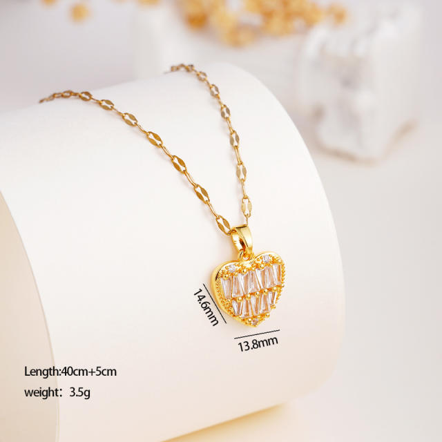 Hiphop diamond star heart pendant stainless steel chain necklace