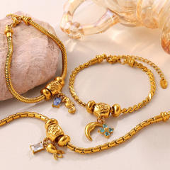 DIY moon star charm snake chain stainless steel bracelet