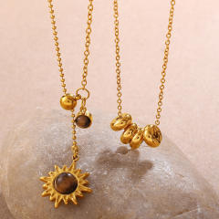 Dainty whale sun pendant stainless steel necklace