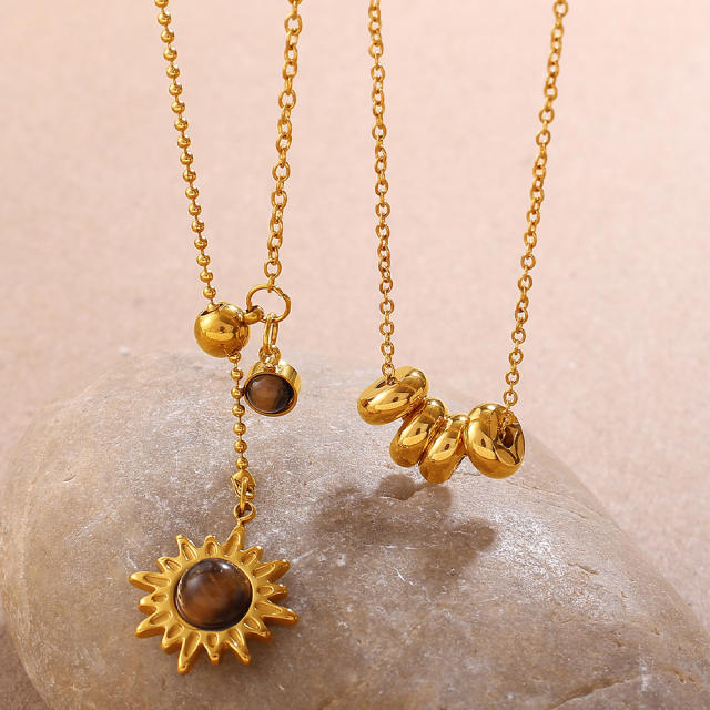 Dainty whale sun pendant stainless steel necklace