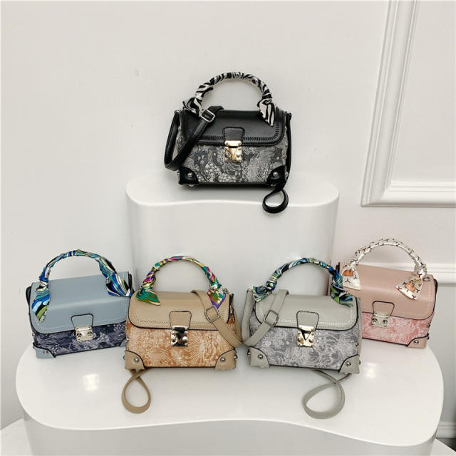 Vintage embroidered box bag for women elegant silk scarf handbag crossbody bag