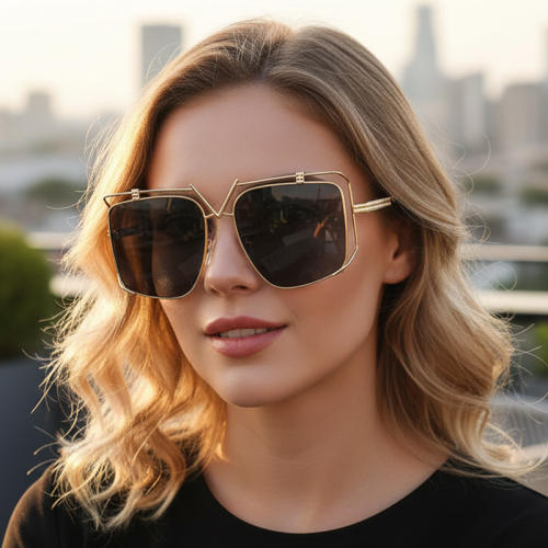 Fashion irregular metal V letter hollow frame sunglasses