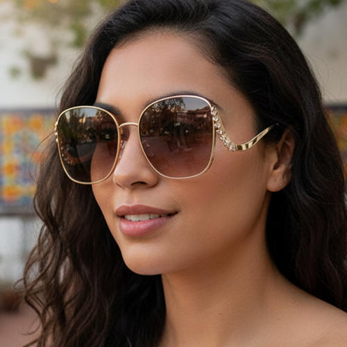 Big metal square frame sunglasses