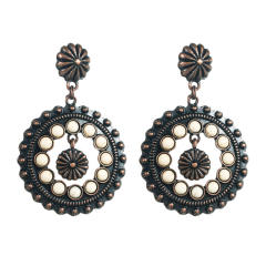 Ethnic style white turquoise earrings hollow round pendant exaggerated party earrings