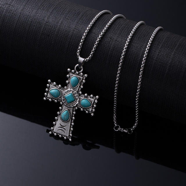 Natural Turquoise Necklace for Women vintage alloy pendant necklace