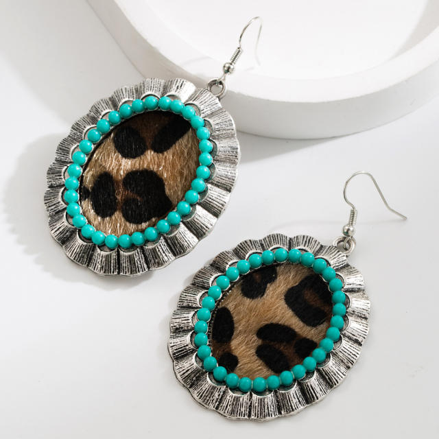 Bohemian Turquoise Leopard Pendant Earrings Ethnic Long Earrings