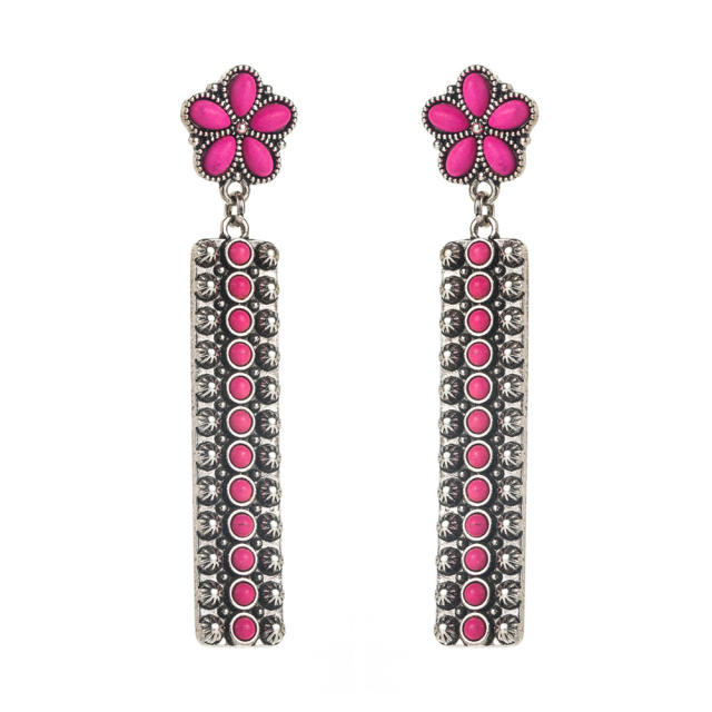 Inlaid Turquoise Long Pendant Earrings Retro Western Ethnic Style Earrings
