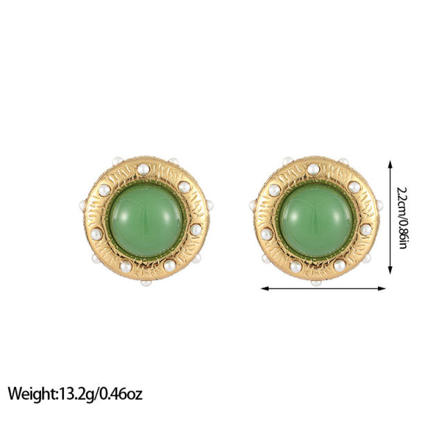 Vintage Crystal Diamond Pearl Round Earrings stainless steel earrings