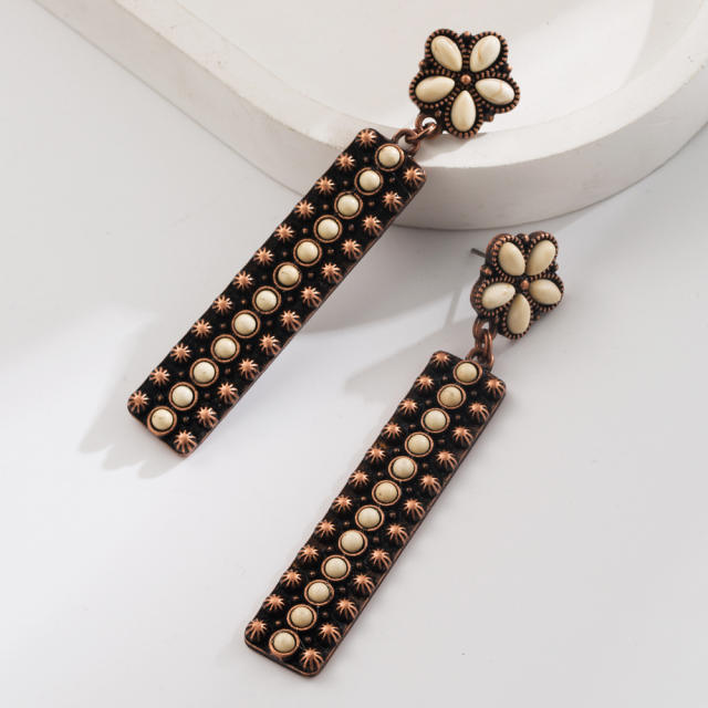 Inlaid Turquoise Long Pendant Earrings Retro Western Ethnic Style Earrings