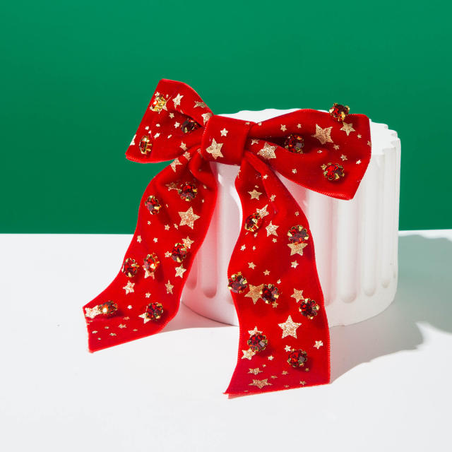 New year christmas gold shiny star bow hair clips french barrette hair clips