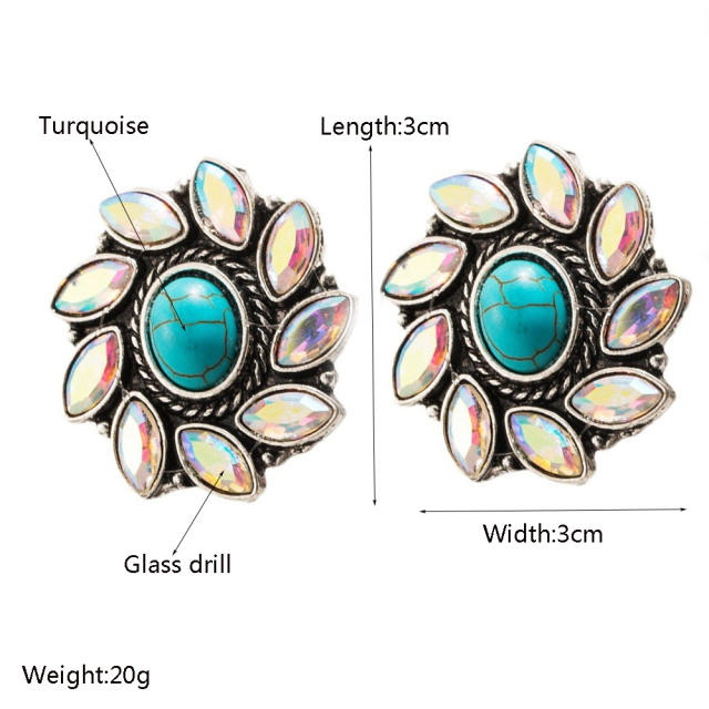 urquoise Earrings New Alloy Retro Geometric Bohemian Ethnic Style Retro Earrings for Women