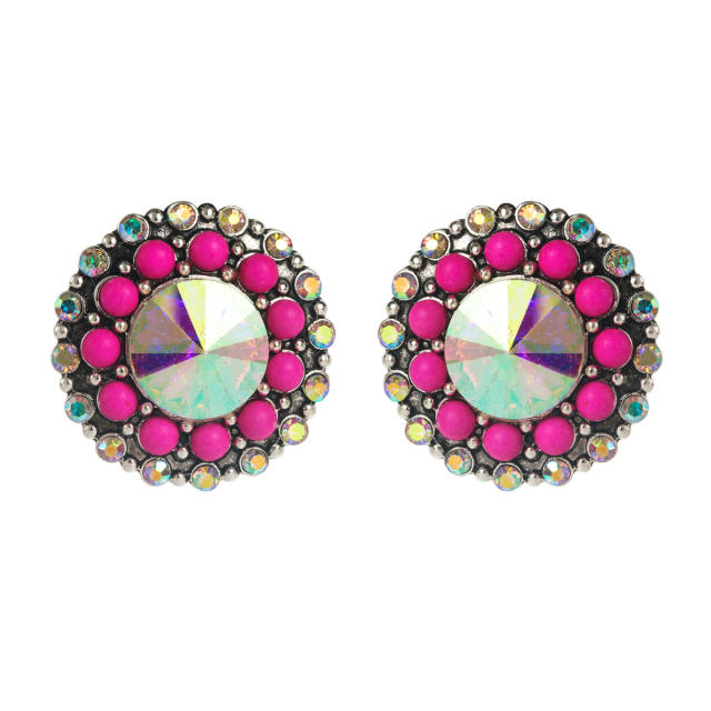 Hot sale western style vintage glass crystal statement studs earrings