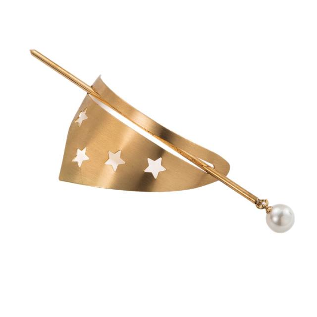 Alloy geometric smooth hairpin with irregular pattern pearl hair bun