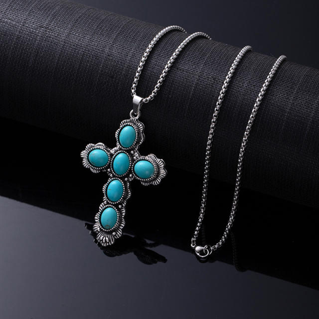Natural Turquoise Necklace for Women vintage alloy pendant necklace