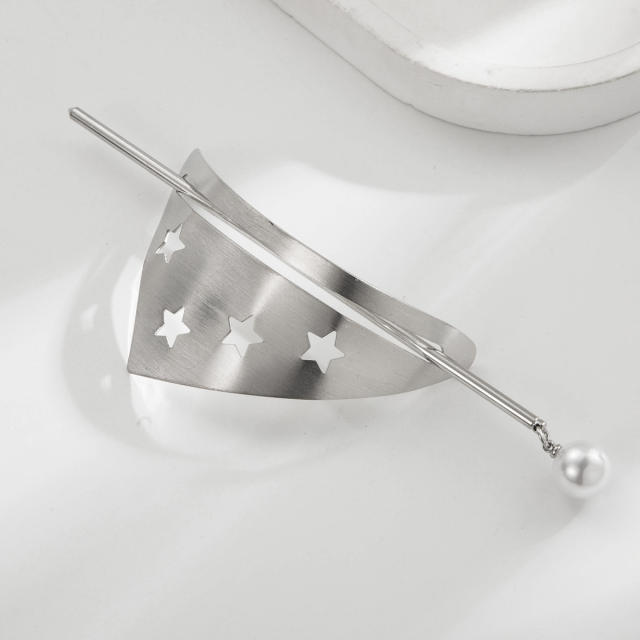 Alloy geometric smooth hairpin with irregular pattern pearl hair bun