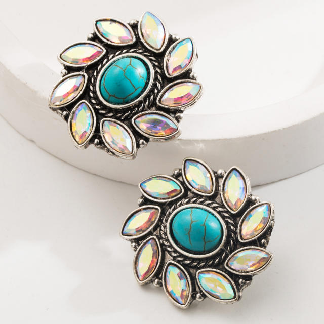 urquoise Earrings New Alloy Retro Geometric Bohemian Ethnic Style Retro Earrings for Women