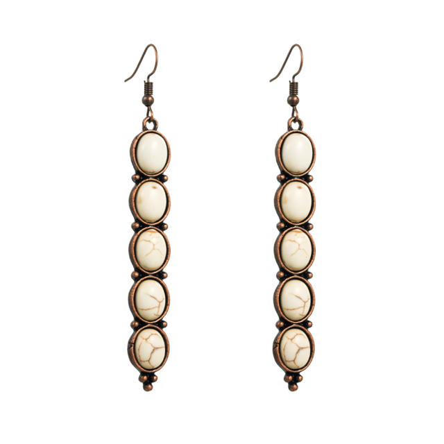 Alloy inlaid white turquoise retro temperament earrings
