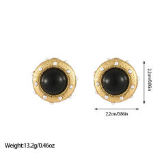 Vintage Crystal Diamond Pearl Round Earrings stainless steel earrings