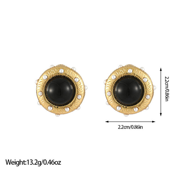 Vintage Crystal Diamond Pearl Round Earrings stainless steel earrings