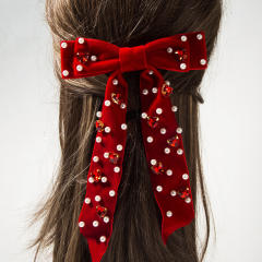 Winter sweet pearl bead velvet bow hair clips french barrette hair clips