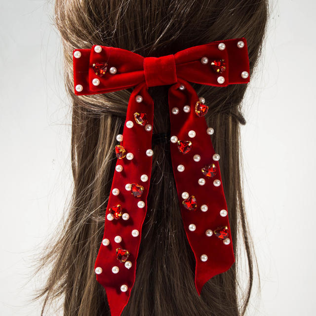 Winter sweet pearl bead velvet bow hair clips french barrette hair clips