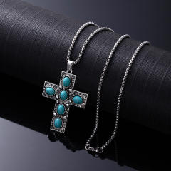 Natural Turquoise Necklace for Women vintage alloy pendant necklace