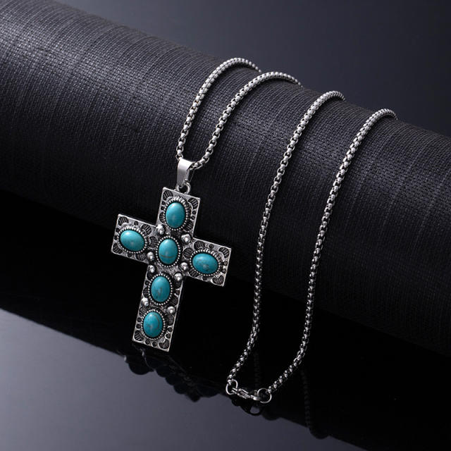Natural Turquoise Necklace for Women vintage alloy pendant necklace