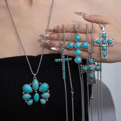 Natural Turquoise Necklace for Women vintage alloy pendant necklace