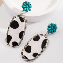 Bohemian Ethnic Style Earrings Turquoise Milk Pattern Leather Diamond Hollow Earrings