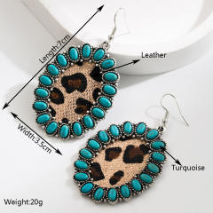 Bohemian Turquoise Leopard Pendant Earrings Ethnic Long Earrings