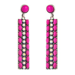 Long Alloy Diamond-encrusted Turquoise Earrings