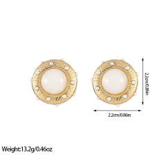 Vintage Crystal Diamond Pearl Round Earrings stainless steel earrings