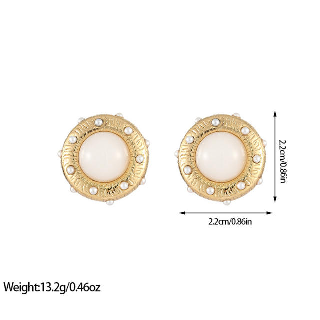 Vintage Crystal Diamond Pearl Round Earrings stainless steel earrings