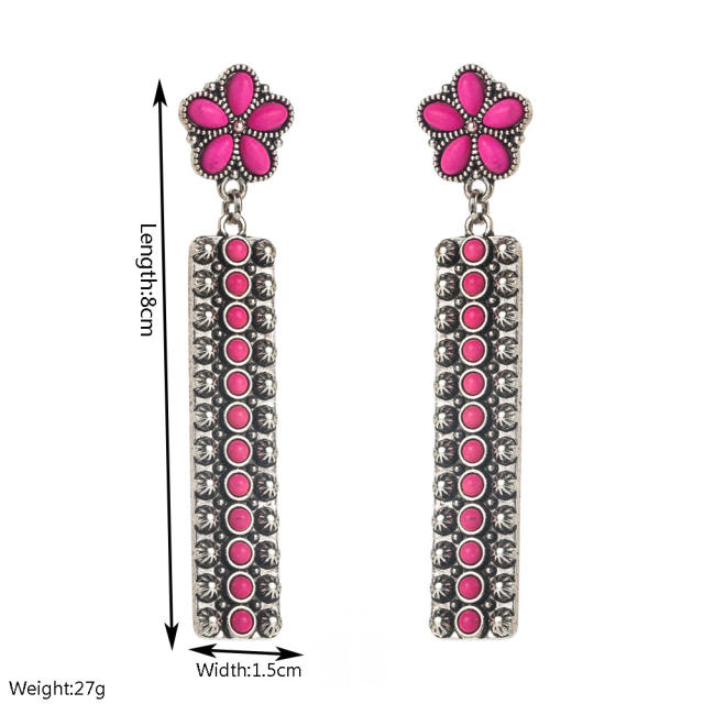 Inlaid Turquoise Long Pendant Earrings Retro Western Ethnic Style Earrings
