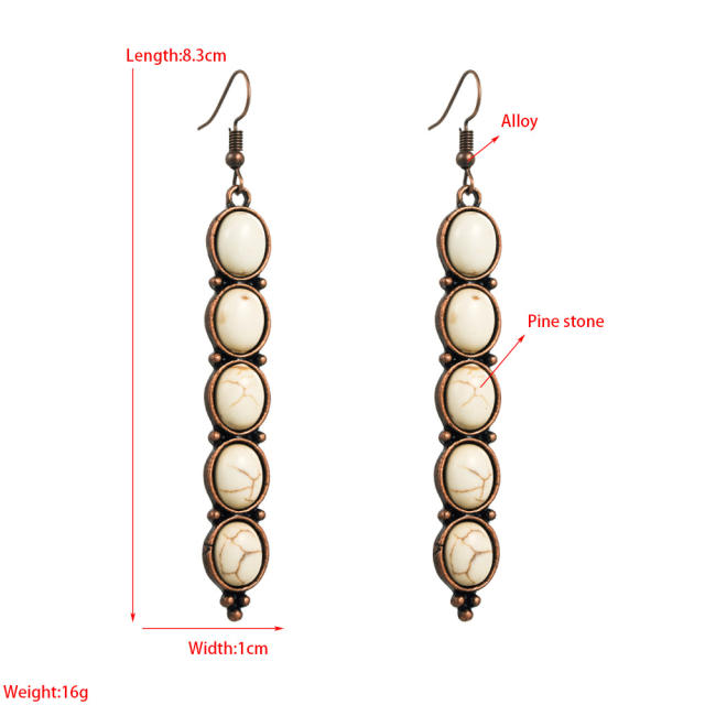 Alloy inlaid white turquoise retro temperament earrings