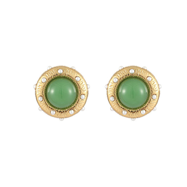 Vintage Crystal Diamond Pearl Round Earrings stainless steel earrings