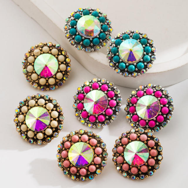 Hot sale western style vintage glass crystal statement studs earrings