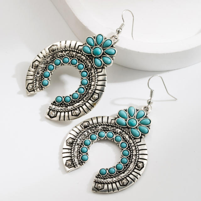 Ethnic Style Earrings for Women Geometric Drop-Shaped Turquoise Earrings Bohemian Holiday Style Earrings
