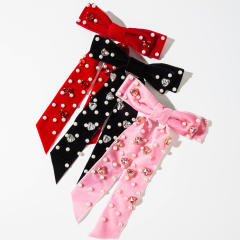 Winter sweet pearl bead velvet bow hair clips french barrette hair clips