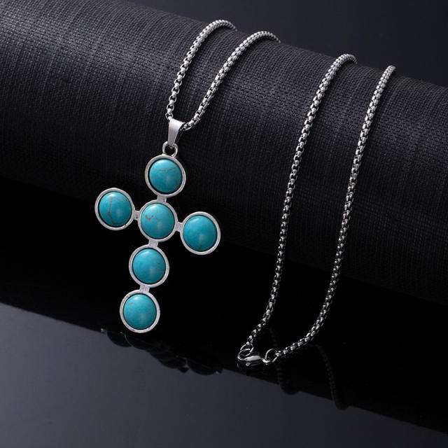 Natural Turquoise Necklace for Women vintage alloy pendant necklace