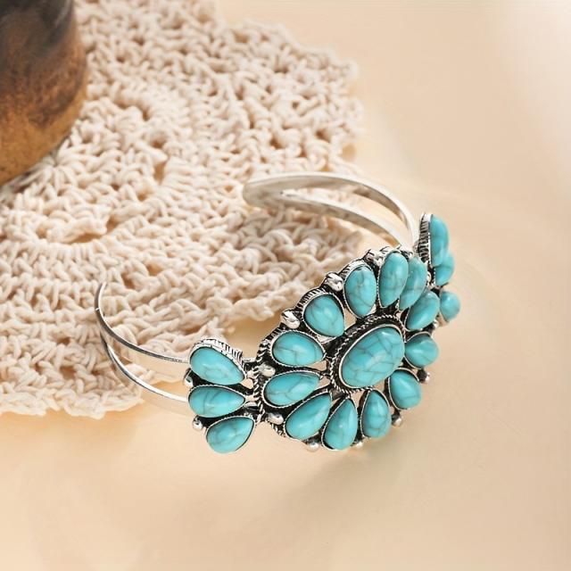 Hot-Selling Ethnic Style Bohemian Bracelet Turquoise Bracelet Personalized Retro Western Cowboy Exaggerated bangle
