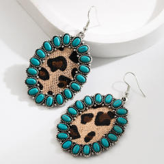 Bohemian Turquoise Leopard Pendant Earrings Ethnic Long Earrings