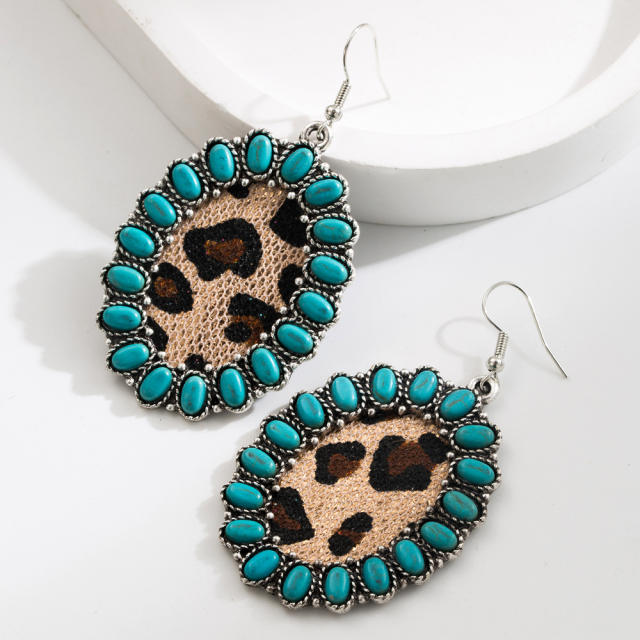 Bohemian Turquoise Leopard Pendant Earrings Ethnic Long Earrings