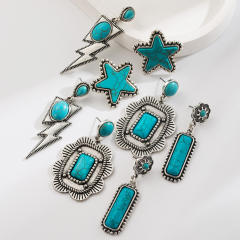 Exaggerated Turquoise Earrings Geometric Star Lightning Shape Earrings